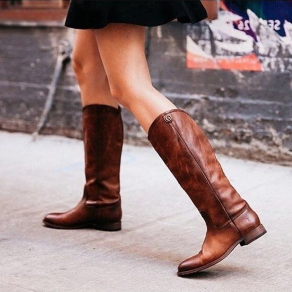 Frye Melissa Button 2 Redwood Leather Tall Boots - Picture 1 of 15